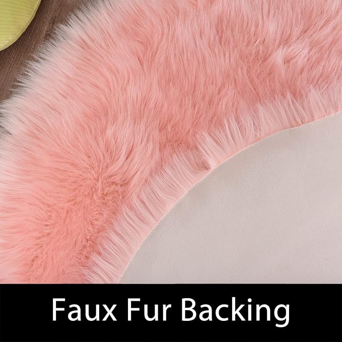 Latepis Pink Circle Round Rug 3ft Faux Fur Sheepskin Rugs - Image 3
