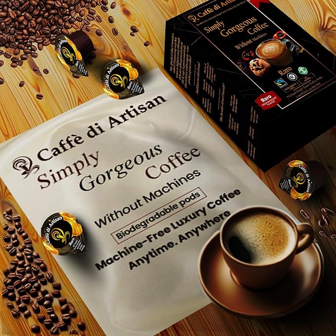 Caffè di Artisan Liquid Coffee Pods – Premium Single-Serve for Cold Brew, Iced & Hot Coffee – Machine-Free, Eco-Friendly, Ready in Seconds. Rich Raro Arabica, Medium Roast with Frother – 24 Count.
