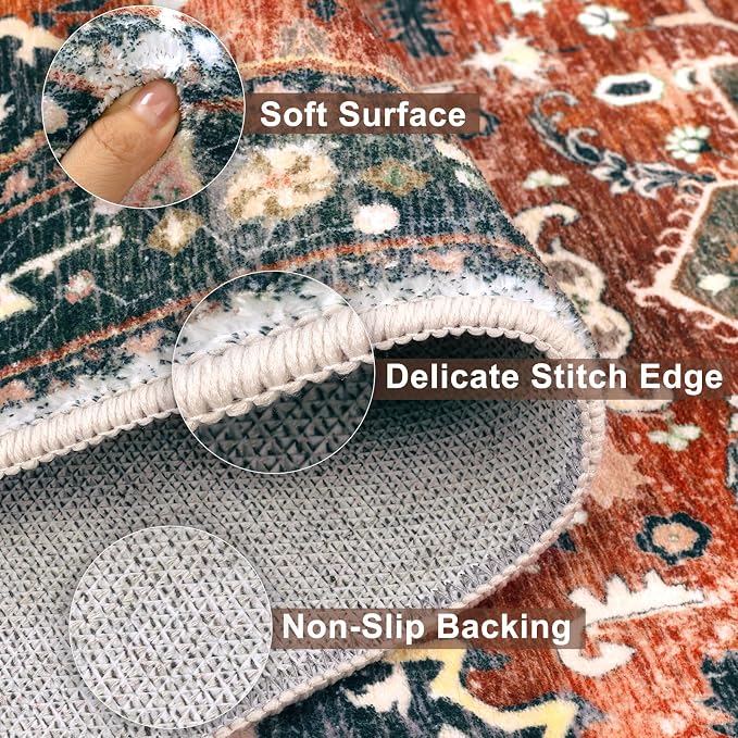 Yamaziot Washable Area Rug, 2x3 Small Boho Vintage Entryway Non-Slip Rug | - Image 3