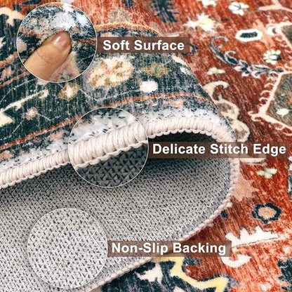 Yamaziot Washable Area Rug, 2x3 Small Boho Vintage Entryway Non-Slip Rug | - Image 3