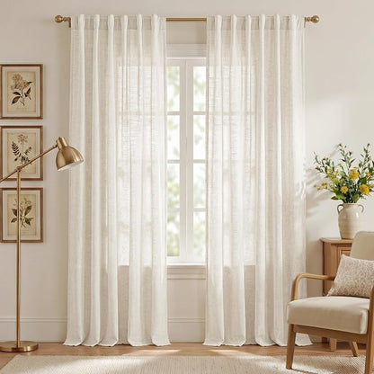 NICETOWN Linen Blend Semi Sheer 108 inch Curtains, Grommet Thick Flax Linen - Image 2