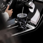 THILY Stainless Steel Vacuum Insulated Tumbler 26 oz Triple-Insulated Travel Mug with Splash-Proof Lid, for Iced Coffee and Hot Beverage, White Marble + Black Marble