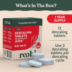Roobi Jura Compatible Descaling Tablets. 12 Jura Descaling Tablets for Automatic Espresso Coffee Machines. 100% Vegan, Carbon Neutral.