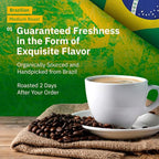 Brazilian Santos Medium Roast Coffee Beans - Single Origin Arabica Coffee Beans, Freshly Roasted to Order, Whole Bean Coffee Low Acid with Smooth Cocoa Notes, Specialty Grade and Fair Trade - 5LB
