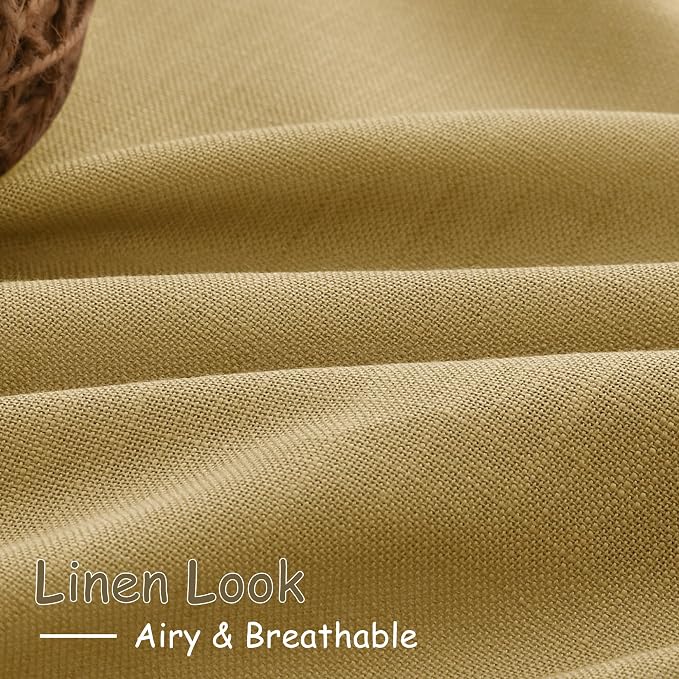 Gold Linen Curtains 102 Inches Long Rod Pocket Back Tab Drapes 2 Panels Set - Image 5