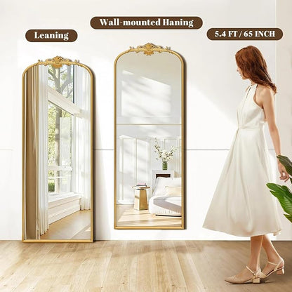 Besdomus Antique Full Length Mirror: 21"x56" French Gleaming Gold Arched Full - Image 7