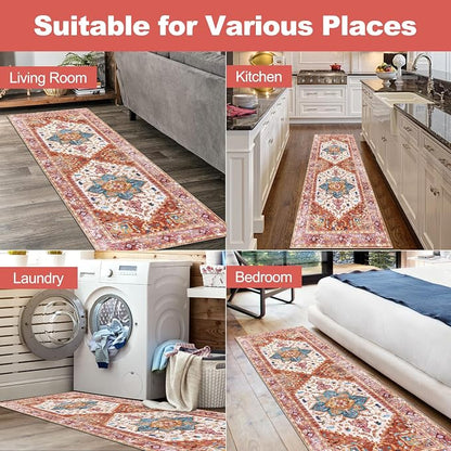 Yamaziot Washable Runner Rug, 2x5 Non-Slip Boho Vintage Hallway Kitchen Rug | - Image 8