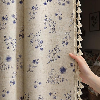 Boho Floral 100% Blackout Curtains 84 Inch 2 Panels Dark Blue | Farmhouse by Unknown