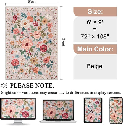 DUKINO 6x9 Area Rugs, Floral Washable Rug - Image 2
