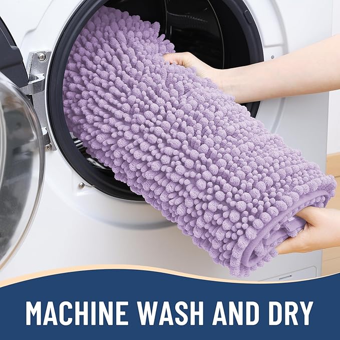 Arotive Luxury Chenille Bathroom Rug Mat, Extra Soft Thick Absorbent Shaggy Bath Rugs, Non-Slip Machine Wash Dry, Plush Bath Mats for Bathroom, Shower and Tub, 30x20, Light Purple