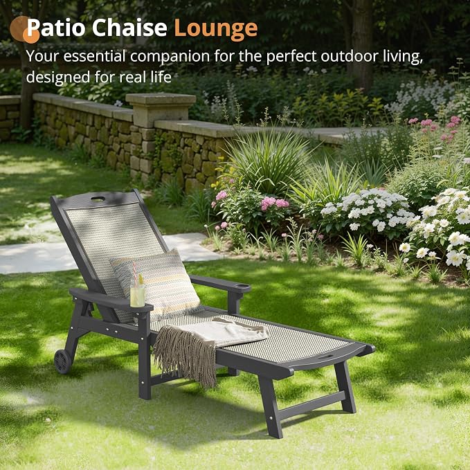 LUE BONA Chaise Lounge Chair Outdoor Set of 2, HDPS and HDPE Wicker Material - Image 5