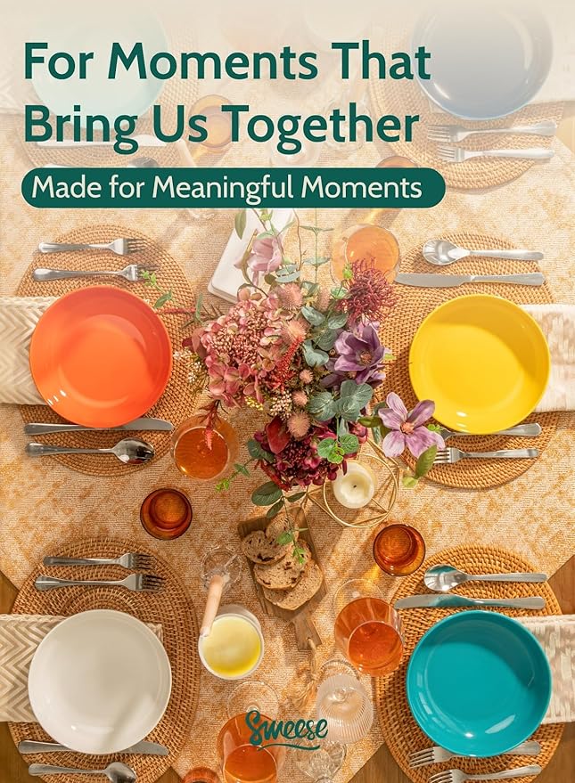 Sweese Pasta Bowls, 30 Ounce Salad Serving Bowls Set of 6, 8.4 Inch Porcelain Plates for Serving Dinner, Salad - Microwave Dishwasher Safe, Hot Assorted Colors