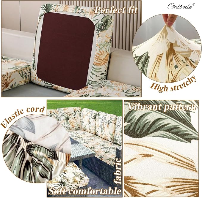 CALBODE 12Pcs Stretch Patio Cushion Cover, Tropical Floral and Leaf Pattern - Image 4