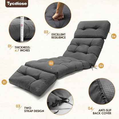 Outdoor Chaise Lounge Chair Cushion Waterproof 74.4 x 22 x 4.7 Inches Memory - Image 5
