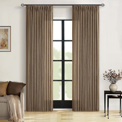 Brown 80 Inch Light Filtering Pinch Pleated Linen Curtains 2 Panels Set | Semi - Image 9
