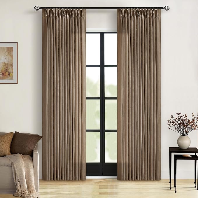 Brown Pinch Pleated Light Filter Linen Curtains 84 Inches Long | Farmhouse by Twodrapes