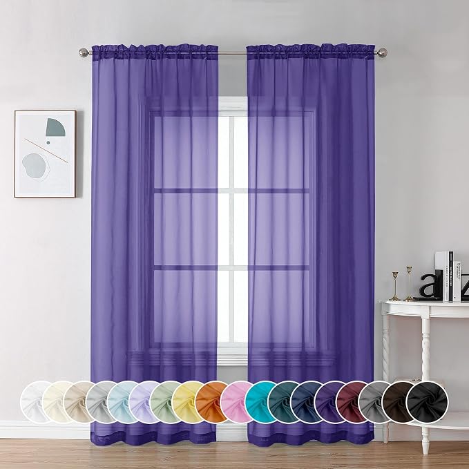 Chyhomenyc Purple Sheer Curtains 84 Inches Long by Chyhomenyc