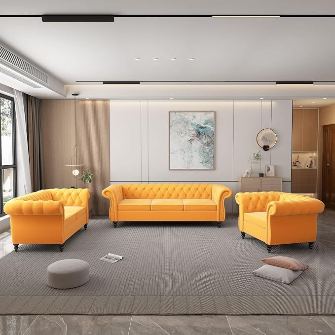 Living Room Chair, Modern Velvet Chesterfield Sofa Chair, Mid Century Single - Image 4