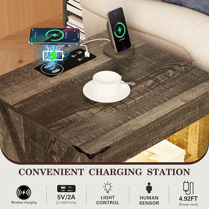HWB LED Nightstand with Gun Drawer: Bedside Table with Charging Station - Image 4
