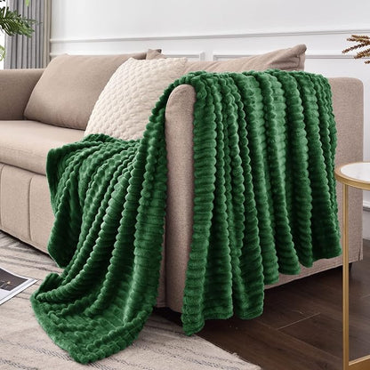 BEDELITE Ribbed Jacquard Dark Green Fleece Twin Blanket - Image 9