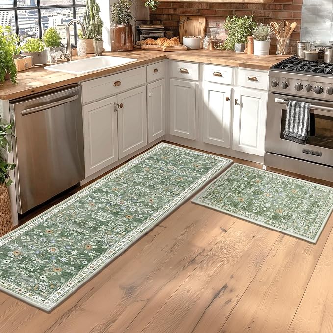 Yamaziot Washable 2x3 Area Rugs Small Entryway Non Slip Rug, Sage Green | Soft - Image 3