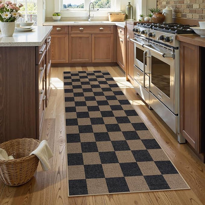 Lahome Checkered Easy Jute Kitchen Runner Rug, 2x8 Outdoor Rugs Washable | - Image 7