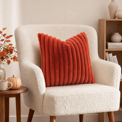 decorUhome Fall Faux Fur Throw Pillow Covers 26x26 Set of 2 Rust | Decorative - Image 4