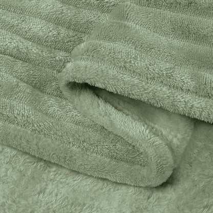 BEDELITE 3D Ribbed Sage Grey Green Fleece Twin Blanket - Image 9