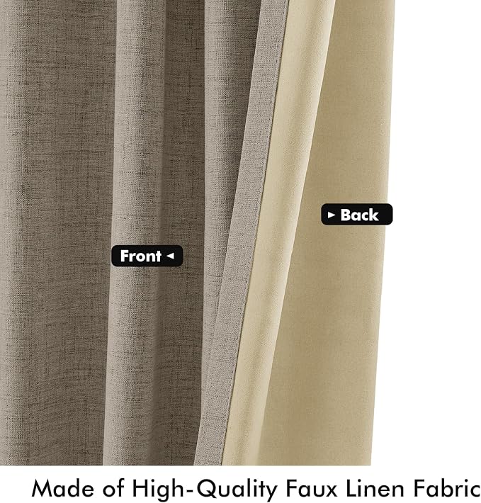 MIULEE 100% Blackout Linen Curtains 42 x 72 Inch Faux Linen 2 Panels | Thermal - Image 6