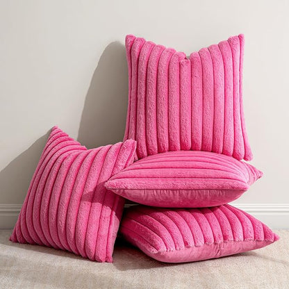 MIULEE Faux Fur Plush Decorative Throw Pillow Covers 20x20, Hot Pink | Set of 4 - Image 4