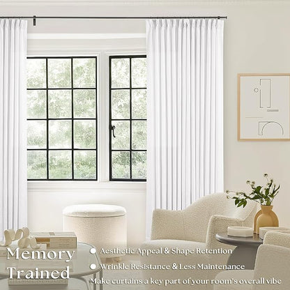 Snow White Linen Pinch Pleated Curtains 84 Inches Long 2 Panels | Textured Linen - Image 2