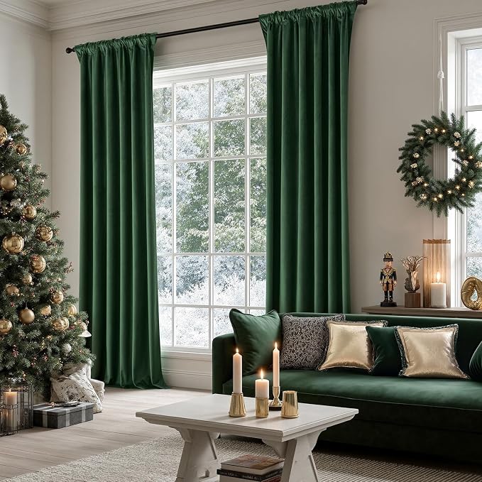 MIULEE Velvet Curtains 50W x 90L 2 Panels Hunter Green Blackout Curtains | - Image 5