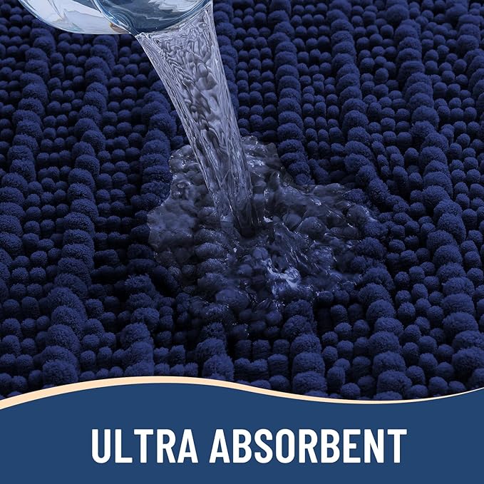 Arotive Luxury Chenille Bathroom Rug Mat, Extra Soft Thick Absorbent Shaggy Bath Rugs, Non-Slip Machine Wash Dry, Plush Bath Mats for Bathroom, Shower and Tub, 36x24, Navy