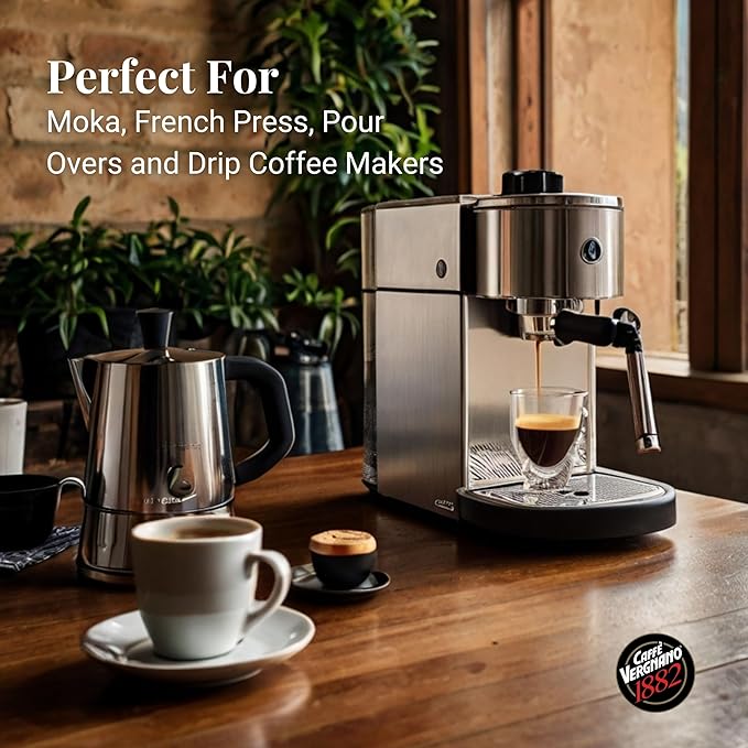 Caffe Vergnano 1882 Espresso Whole Bean Arabica Roast Coffee, 1.1 lb bag - Italian Medium Roast Coffee Beans with notes of Chocolate, Nuts & Caramel, Intensity 7/10-500g Bag