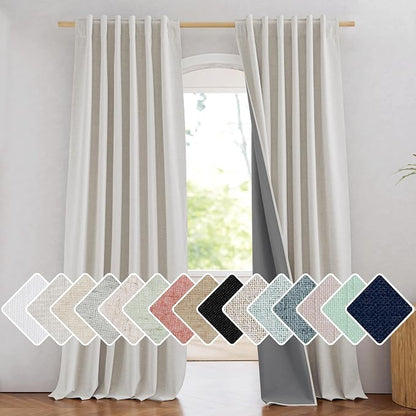 NICETOWN 100% Blackout Linen Curtains 102 inches Long 2 Panels, Thermal by NICETOWN