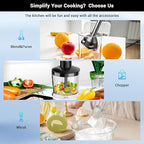 Immersion Blender RPM 16000±10% Scratch Resistant Hand Blender,15 Speed and Turbo Mode Hand Mixer, 3-in-1 Heavy Duty Copper Motor Stainless Steel Smart Stick with Egg Beaters and Chopper