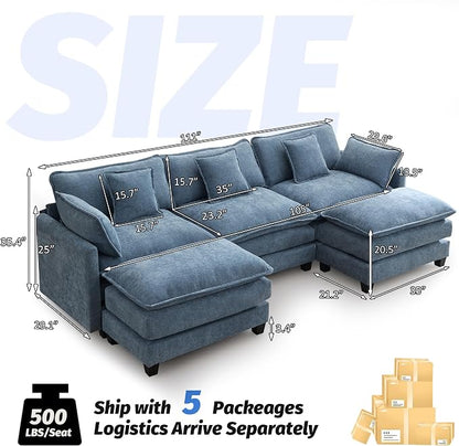 111'' Sectional Cloud Deep Seat Couch, Oversized Chenille U Shaped Sectional - Image 2