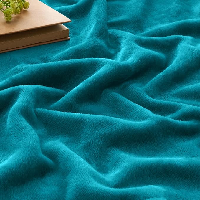 BEDELITE Fleece Blanket Soft Plush Queen Size Bed Blanket Teal Blue 90"x90" | - Image 4
