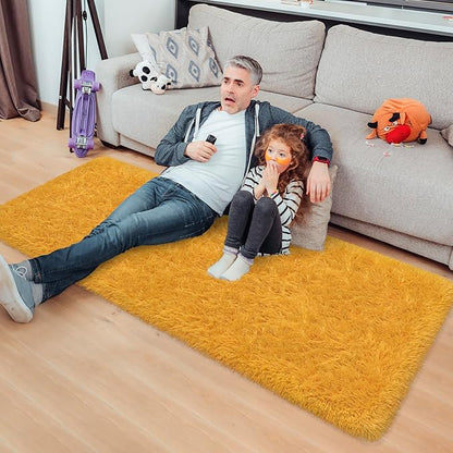 Beige Yellow Runner Rug for Bedroom 2x5ft Fluffy Area Rug Bedside Runner - Image 3