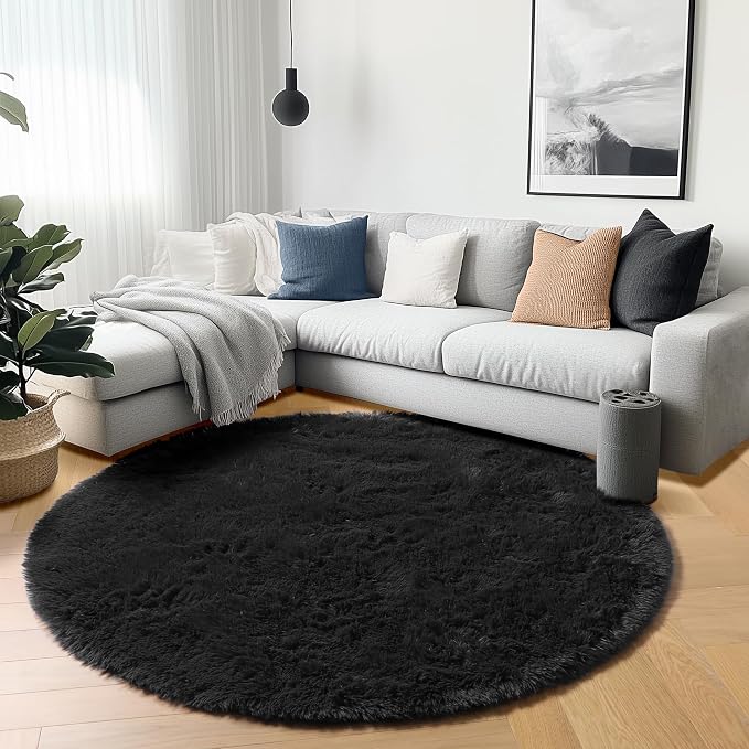 Black Round Area Rugs 5ft, Soft Bedroom Circle Rug Floor Mats - Image 5