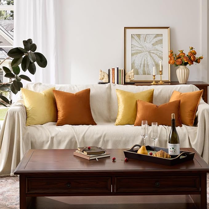 GIGIZAZA Burnt Orange Velvet Throw Pillow Covers 16x16 Pack of 2 | Decorative - Image 8