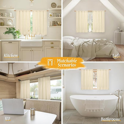 45 Inch Length Beige Short Linen Curtains - Image 6