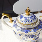 ACMLIFE Bone China Tea Set for Adults, Blue and White Tea Set for 4, Porcelain Vintage Floral China Sets for Women Party with Teapot or Gift Giving (Blue and White)