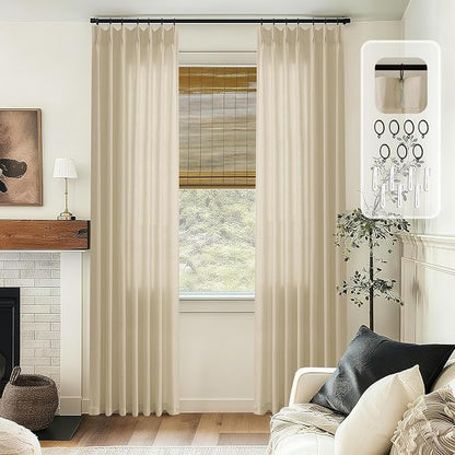 Pinch Pleated Linen Sheer Curtains 120 Inches Long Extra Long Beige | Tan - Image 7