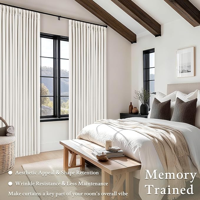 Ivory 100 Inch Pinch Pleated Blackout Linen Curtains - Image 7