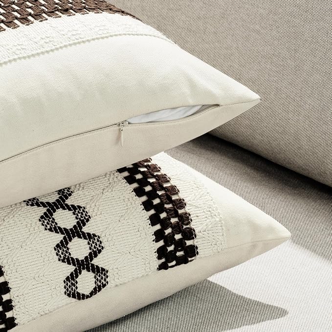 MIULEE Set of 2 Dark Brown Boho Decorative Lumbar Pillow Covers 12x20 Inch | - Image 5