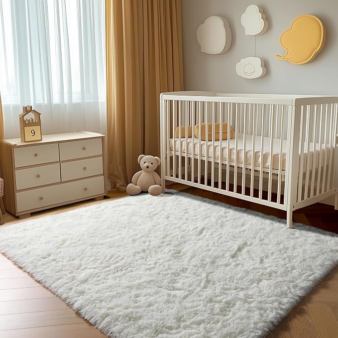 Cream White 8x10 Area Rugs for Living Room, Large Fluffy Shag Bedroom Rug - Image 8