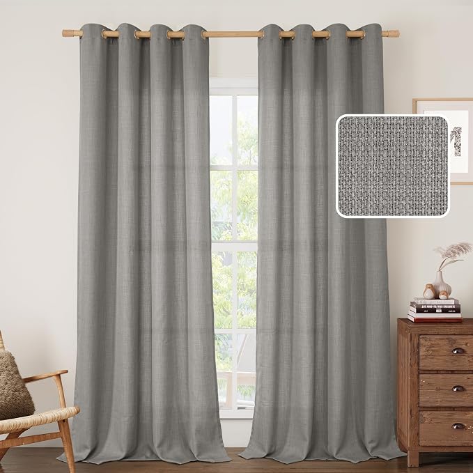 Light Filtering Grey Linen Curtains 95 Inch by LAMIT