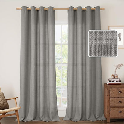 Light Filtering Grey Linen Curtains 95 Inch by LAMIT