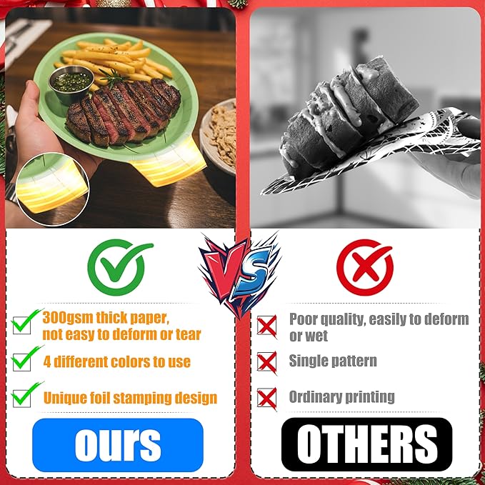 OuMuaMua 100Pcs Christmas Paper Plates Disposable, Heavy Duty Christmas Light Bulb Design Party Supplies Serve 50, Fancy Disposable Dinnerware Set with Gold Foil for Holiday Home Xmas Party Decor